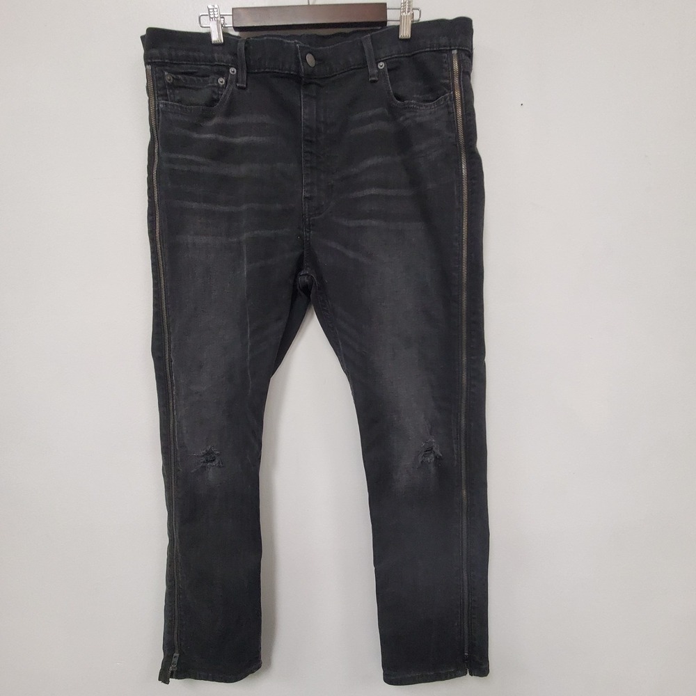 Vintage Levis Mens 510 Side Zip Jeans Size 42x30 Black Distressed Punk Faded
